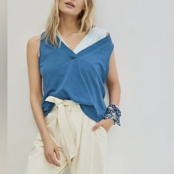 Anthropologie Daily Practice V Neck Teal Blue Tank Top Size Large New With Tags - Picture 4 of 7